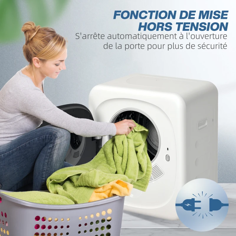 HOMCOM Sèche linge à évacuation électrique 800 W 4 Kg avec 5 modes de séchage, cuve en acier inoxydable, charge frontale
