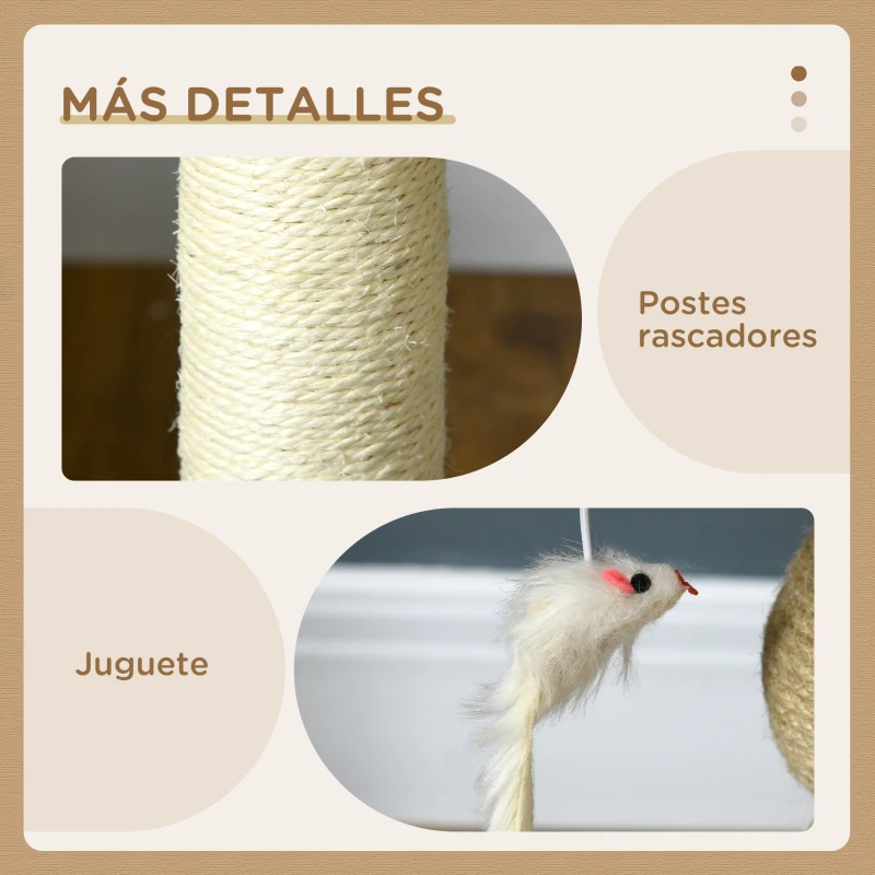 PawHut Árbol Rascador para Gatos Pequeño Torre para Gatos con Nido 4 Bolas y Poste de Sisal Carga 15 kg Ø40x48 cm Gris y Beige