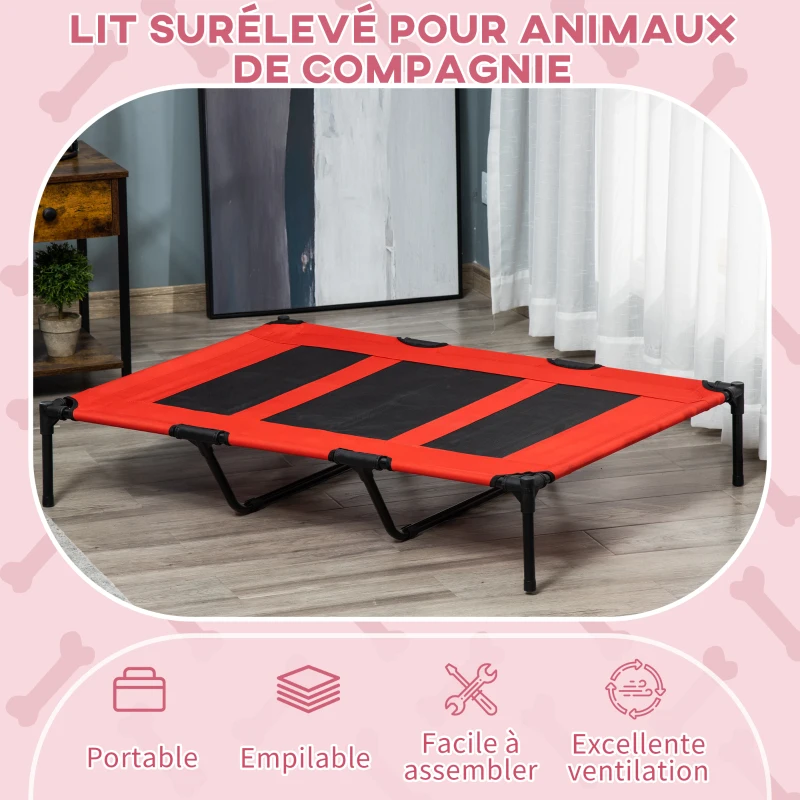 PawHut Lit sur pieds XXL pour chien chat lit de camp animal 122L x 92l x 23H cm rouge