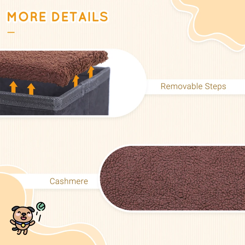 PawHut Pet Stairs Washable Fleece Faux Suede Cover 3 Step Dog Cat Foldable Portable Mobility Assistance 41 x 19cm Black