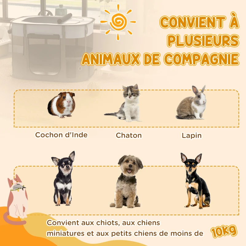 PawHut Parc enclos pliable pour chien chat petits animaux en tissu Oxford avec rangement 84 x 64 x 53 cm gris et noir