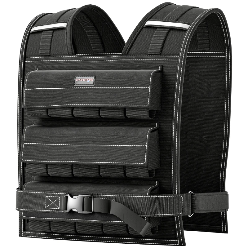 SPORTNOW 15KG Adjustable Weighted Vest, Running Weight Vest, with 30 Metal Weights, Reflective Strips, for Running, Exercise