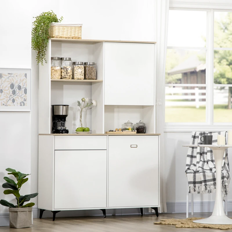 HOMCOM Dispensa Cucina in Truciolato e MDF con Ripiani Aperti, Armadietti e Cassetto, 119x41x180 cm, Bianco