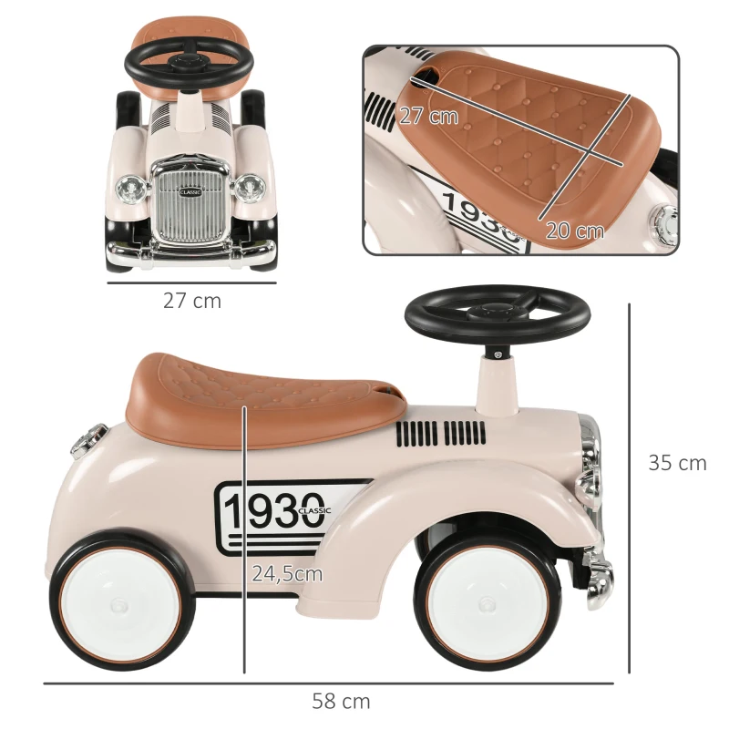 AIYAPLAY Porteur enfants voiture véhicule à pousser multi-équipée 12-36 mois coffre klaxon style vintage blanc crème(m-3)