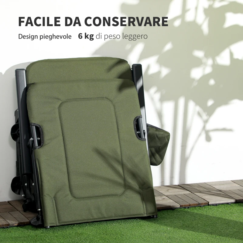 Outsunny Sedia da Pesca Pieghevole con Poggiapiedi Rimovibile, in Poliestere e Acciaio, 140x81x63 cm, Nero e Verde