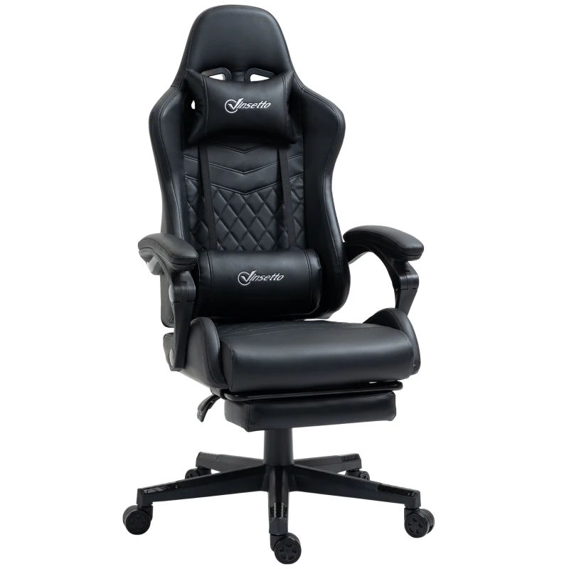 Vinsetto Computer Gaming Chair with Footrest, Video Gaming Chair for Adults with 130° Reclining Back, Desk Chair with Lumbar Support and Adjustable Height, Black