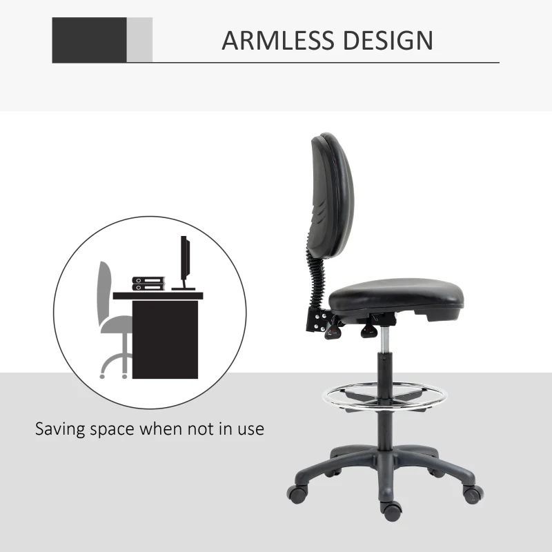 Vinsetto Tabouret à roulettes réglable en hauteur 69-91 cm avec dossier inclinable et repose-pieds réglable