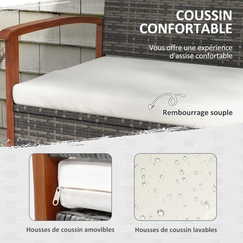 Outsunny Banc de jardin 2 places avec coussin d'assise rembourré - 2 en 1 avec coffre de rangement