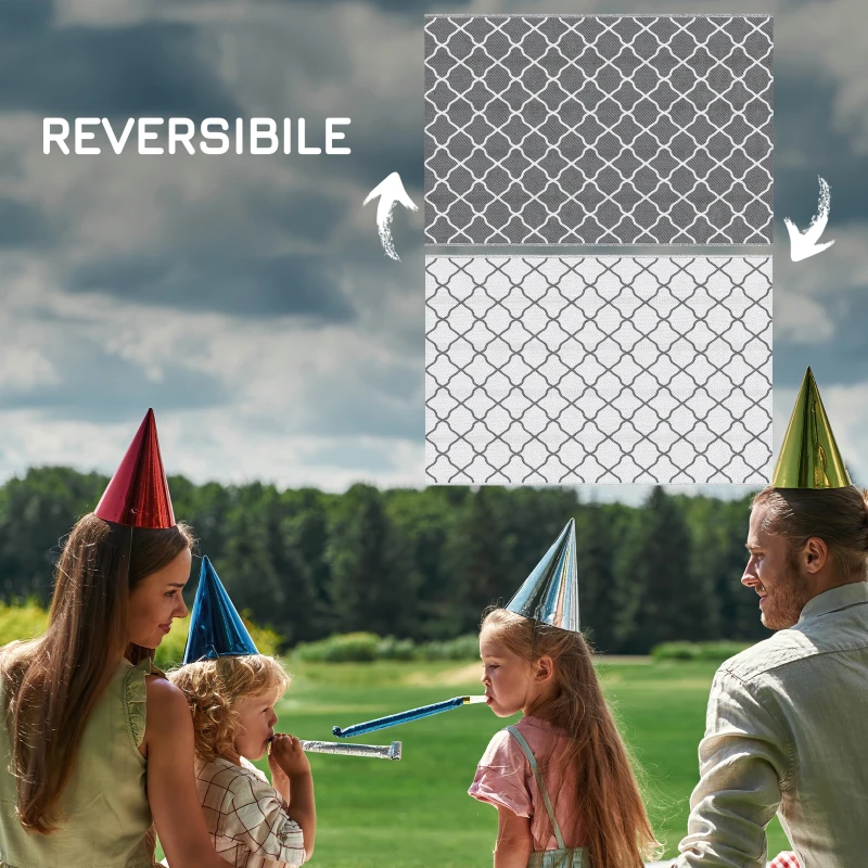 Outsunny Tappeto per Esterno 182x274 cm Pieghevole e Reversibile, in Polipropilene Grigio e Bianco