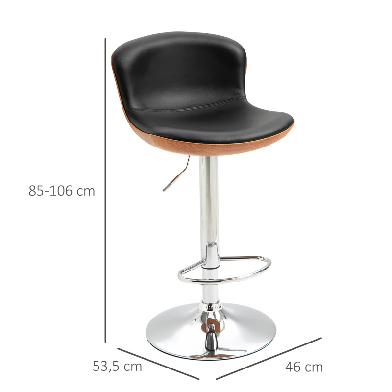HOMCOM Lot de 2 Tabouret de Bar Design Contemporain Hauteur d'assise réglable 64-85 cm pivotant 360° revêtement synthétique Noir Imitation Bois