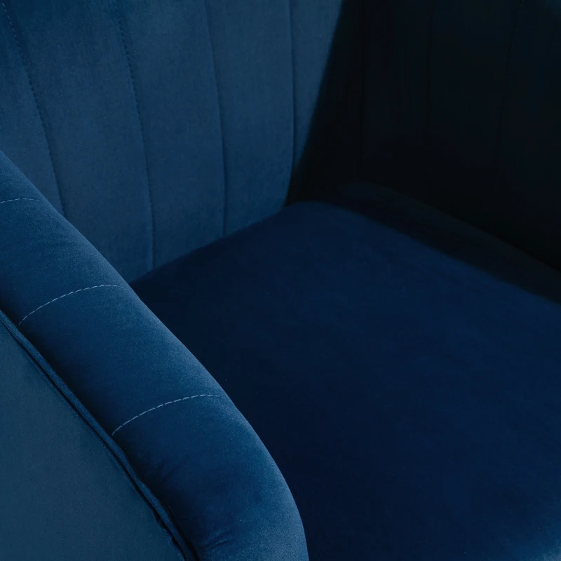 HOMCOM Poltroncina Moderna Sedia Imbottita Stile Nordico, Rivestimento in Velluto e Gambe in Legno, Blu, 70.5x70x76cm