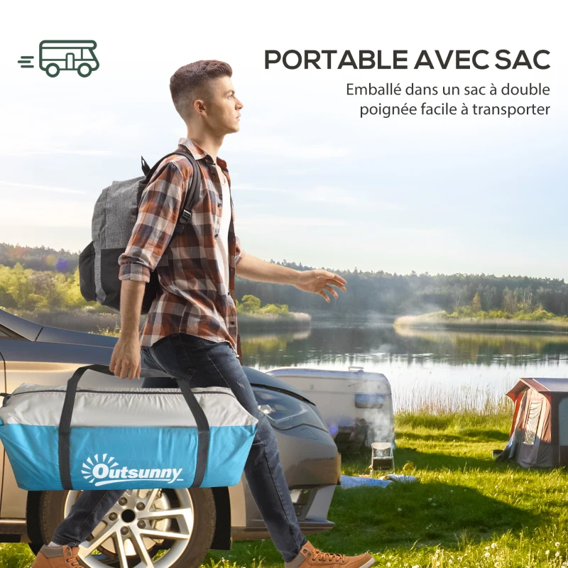 Outsunny Tente de camping familiale 3-4 personnes 2 chambres 4 portes et 4 fenêtres, sac de transport, dim. 460L x 220l x 175H cm