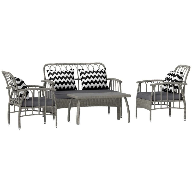 Outsunny Four-Piece Rattan Cut-Out Sofa Set - Grey