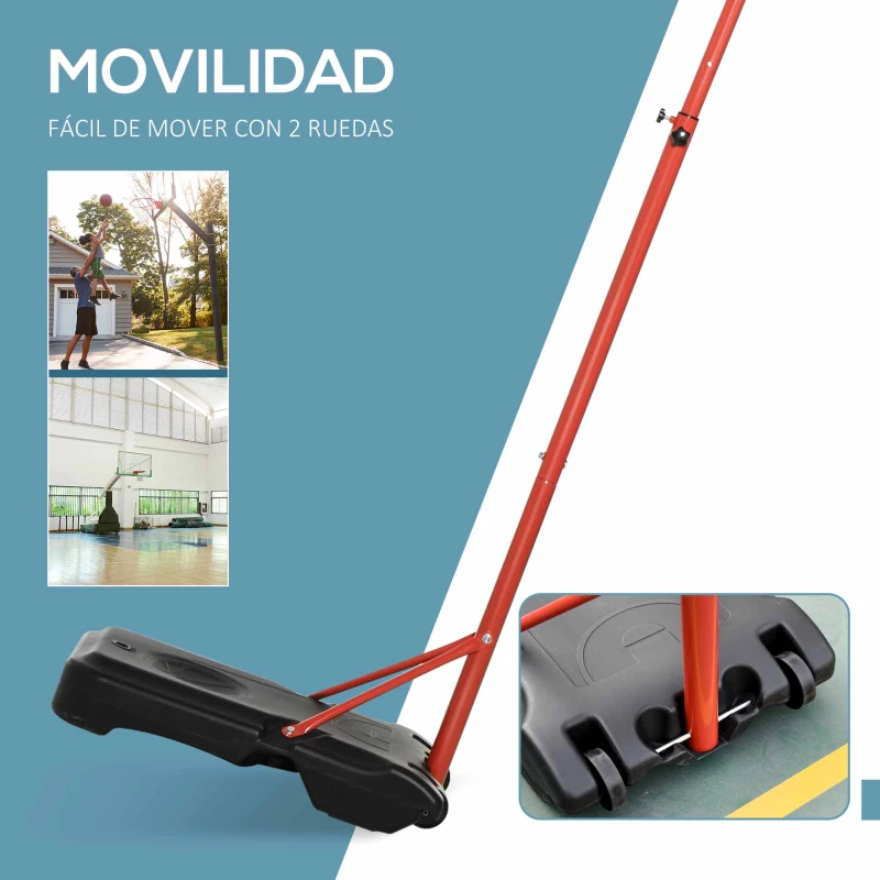 HOMCOM Aro de Baloncesto Altura Ajustable 194-249 cm con Ruedas y Base Rellenable para Adolescentes y Adultos Negro