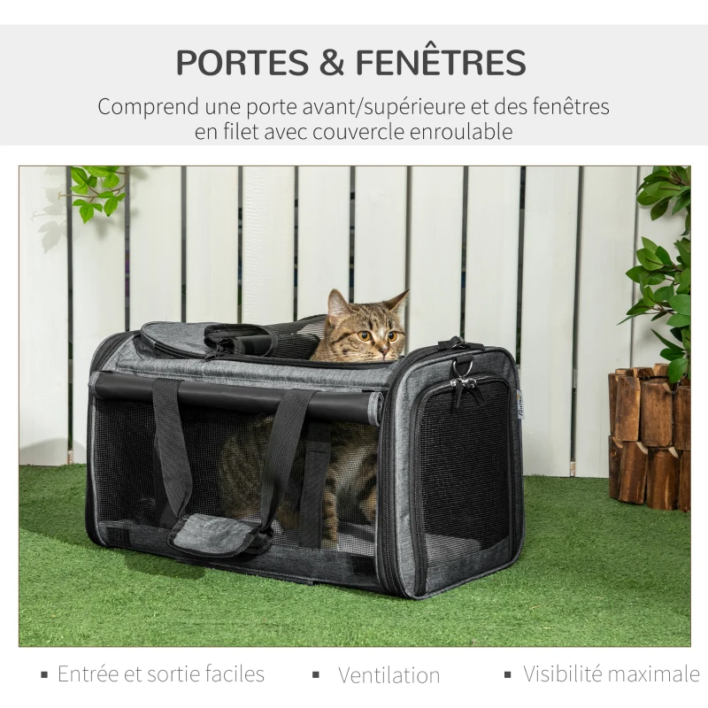 PawHut Sac de transport pour animaux 4 en 1 trolley chariot panier à roulette sa bandoulières 4 roulettes amovibles gris