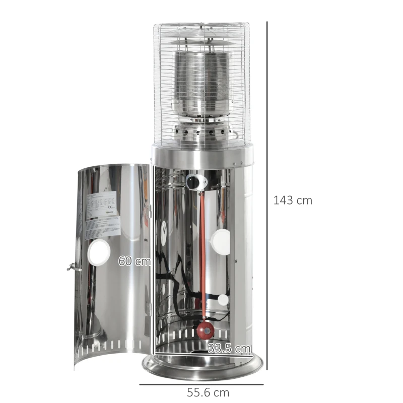 Outsunny 10KW Outdoor Gas Patio Heater Terrace Freestanding Bullet Style Heater with Wheels, Dust Cover, Regulator and Hose, Silver