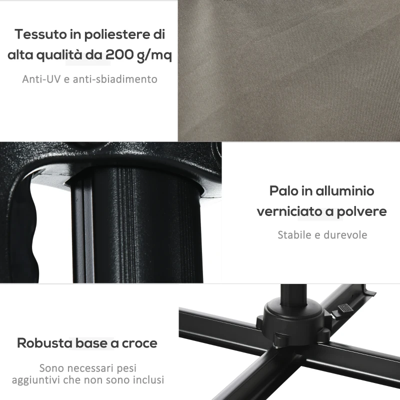 Outsunny Ombrellone da Giardino a Manovella 2.5x2.5 m con Rotazione 360° e Parasole Regolabile, Grigio Chiaro