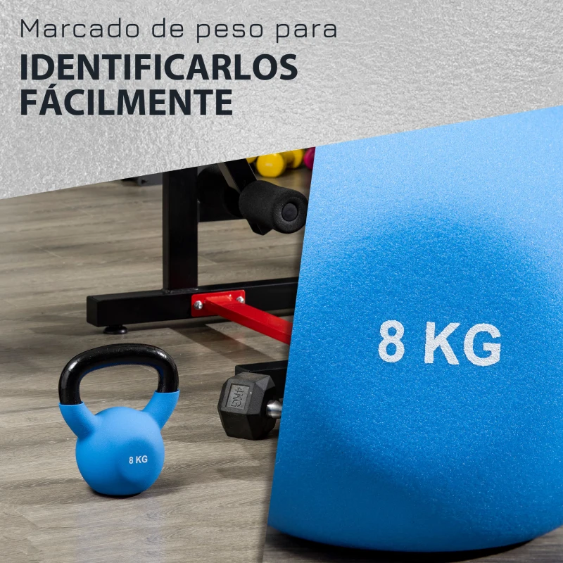 HOMCOM Pesa Rusa de 8 kg de Hierro Fundido con Revestimiento de Neopreno para Entrenamiento de Fuerza 20x13x23 cm Azul