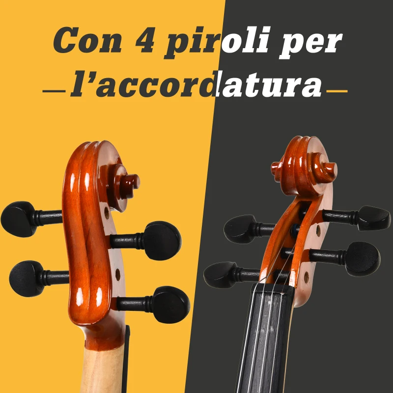 HOMCOM Violino 4/4 per Adulti con Accessori Inclusi (Custodia, Archetto, Corde, Ponticello, Accordatore) 58.5 x 21.5 x 7cm