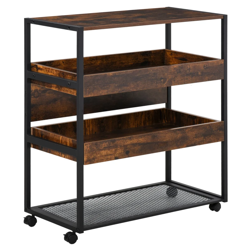 HOMCOM 4-Tier Kitchen Cart Storage Trolley with Wheels Shelves and Brakes Industrial Style, Kitchen, Dining & Living Room