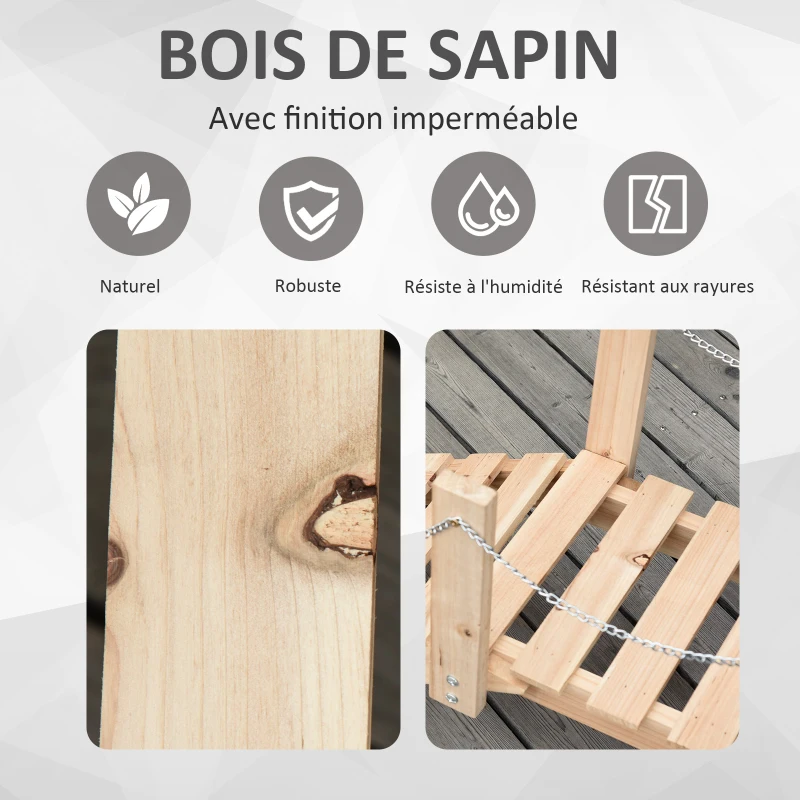 Outsunny Pont de Jardin - Pont de Bassin - passerelle en Bois - Décoration du Jardin dim. 100L x 32l x 48H cm - Bois de Sapin