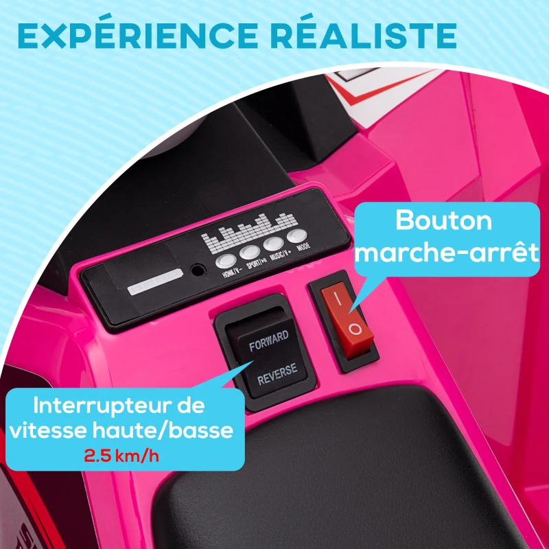 HOMCOM Quad électrique pour enfants véhicule à batterie 6V avec marche avant et arrière 70L x 41,5l x 48,5H cm Rose