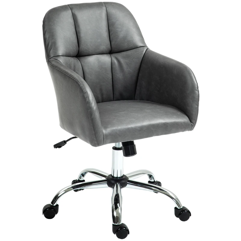 HOMCOM Faux Leather Tub Office Chair, with Wheels - Grey