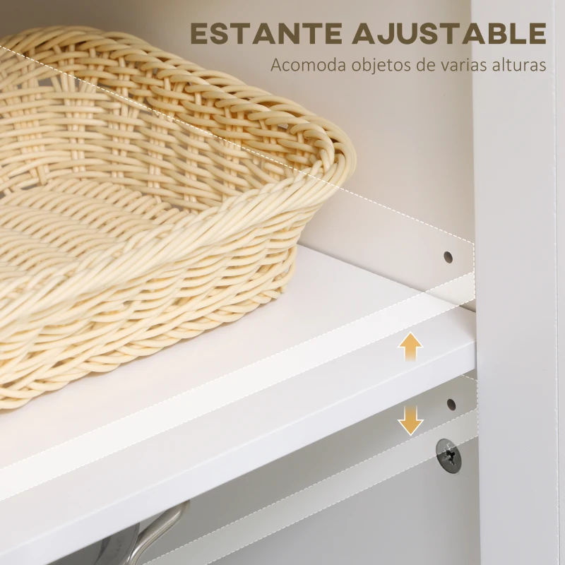 HOMCOM Aparador de Cocina Moderno Mueble Buffet Auxiliar con Cajón Estante Ajustable y 2 Puertas de Vidrio 80x40x90 cm Blanco(m-5)