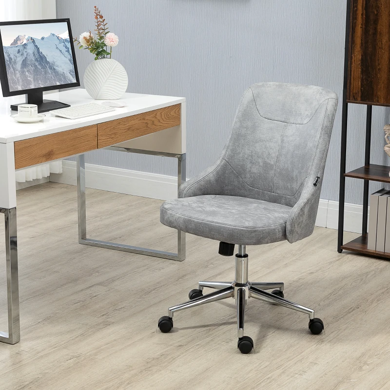 Vinsetto Sedia da Ufficio Regolabile in Altezza con Funzione Girevole e Inclinabile a 360°, 56x63x85-95 cm, Grigio