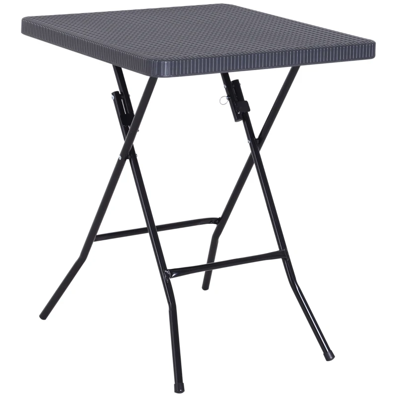 Outsunny Tavolo Pieghevole da Esterno o Campeggio, in Metallo e HDPE Impermeabile, Nero e Marrone, 60 x 60 x 74 cm