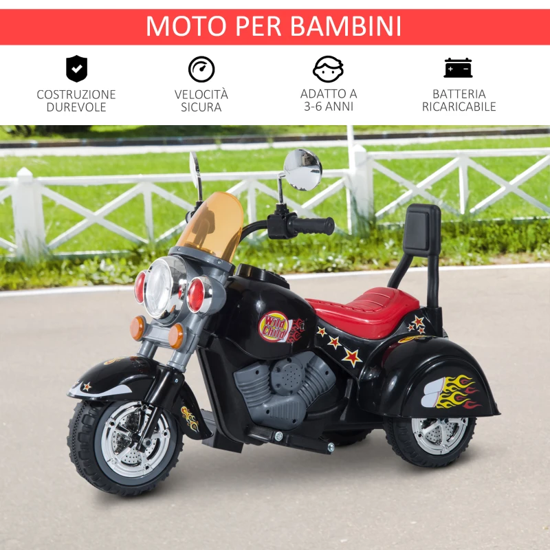 HOMCOM Mini Moto Elettrica per Bambini da 37-72 Mesi 3 Ruote Batteria 6V PP Ferro, Velocità 2.5KM/h, 92×53×67cm