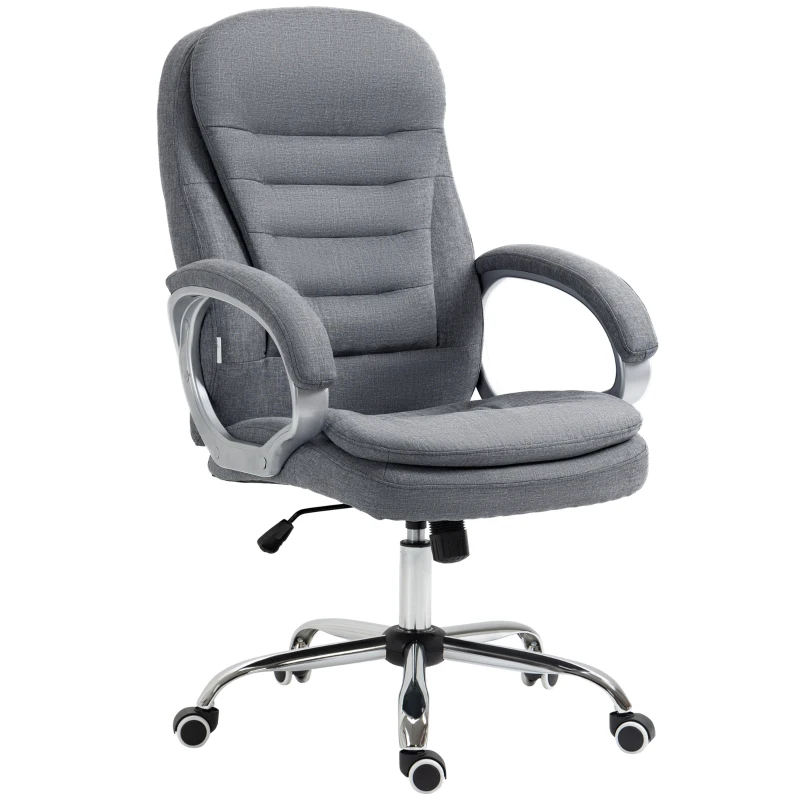 Vinsetto Fauteuil de bureau manager chaise de bureau ergonomique double coussin réglable roulettes toile lin 64 x 75 x 111-121 gris clair
