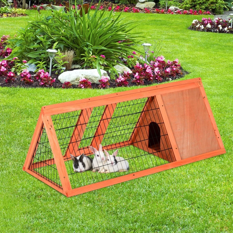 PawHut Jaula Conejo Conejera de Exterior con Buena Ventilación 2 Tablas Protección de Lluvia y Calor del Sol Ligero Madera de Abeto Estable Duradera Metal 118x50x45 cm