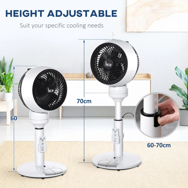 HOMCOM 9'' Air Circulator Fan 3 Speed 3 Mode, 70° Oscillation 90° Vertical Tilt, Height Adjustable, Remote Controller, for Living Room, Bedroom, Office, Black and White