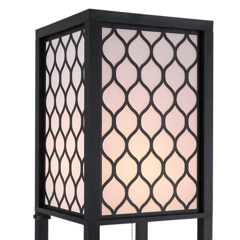 HOMCOM Lampadaire étagère Lampe étagère 26L x 26l x 160H cm 4 Niveaux MDF Noir Motif nid d'abeille
