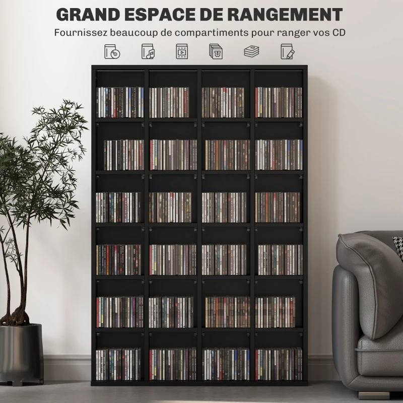 HOMCOM Meuble de rangement multimédia 456 CD/ 336 DVD - bibliothèque en bois avec étagères réglables, 89 x 130,5 cm, noir