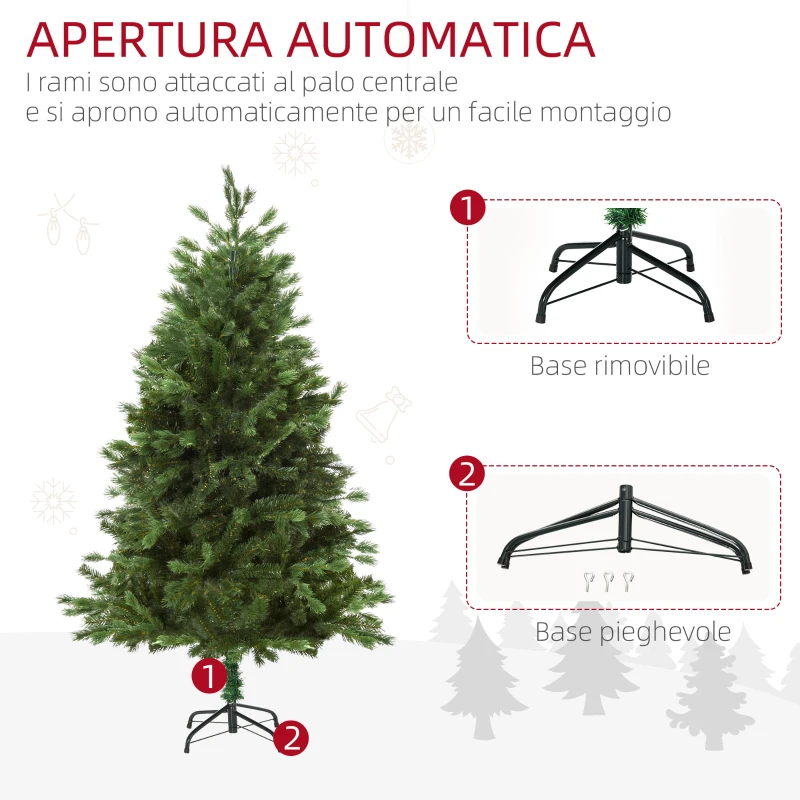 HOMCOM Albero di Natale Artificiale Gigante 180cm Realistico, Decorazione di Natale con 696 Rami, Base Pieghevole e Rimovibile
