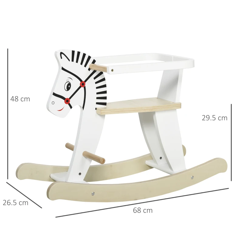 HOMCOM Cavallo a Dondolo Classico in Legno per Bambini 1-3 Anni con Bordo, Maniglie e Poggiapiedi, 68x26.5x48cm, Bianco