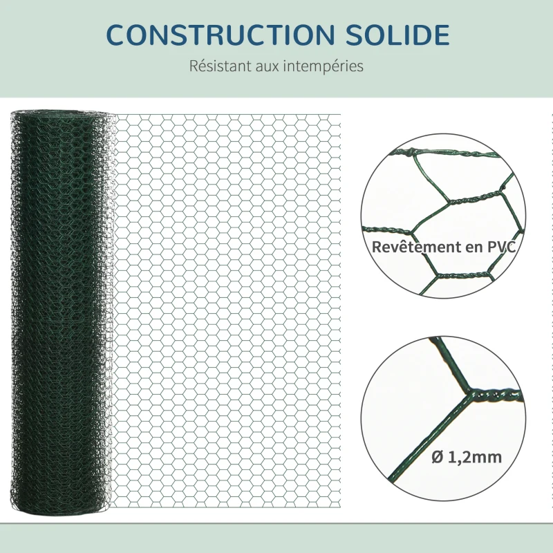 PawHut Grillage à poule rouleau - 25L x 1H m  - acier revêtement PVC vert