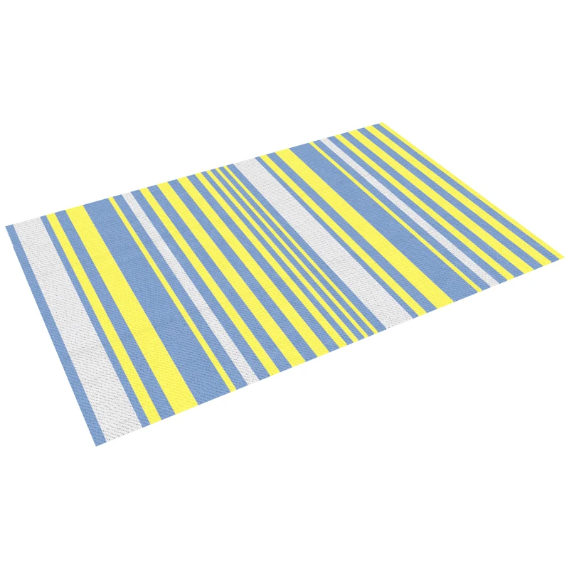 Outsunny Reversible Outdoor Rug, Waterproof Plastic Straw Mat for Backyard, Deck, RV, Picnic, Beach, Camping, 121 x 182 cm, Light Blue and Yellow