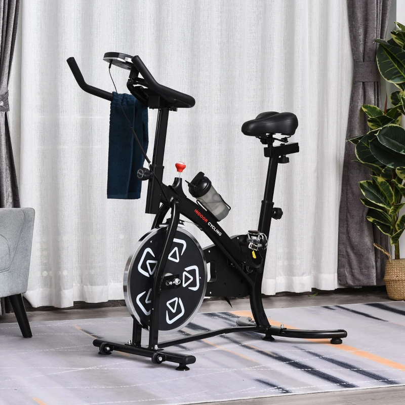 HOMCOM Vélo d'appartement vélo de fitness velo d'intérieur avec écran LCD multifonctions vélo biking cardio-training selle et guidon réglables acier noir