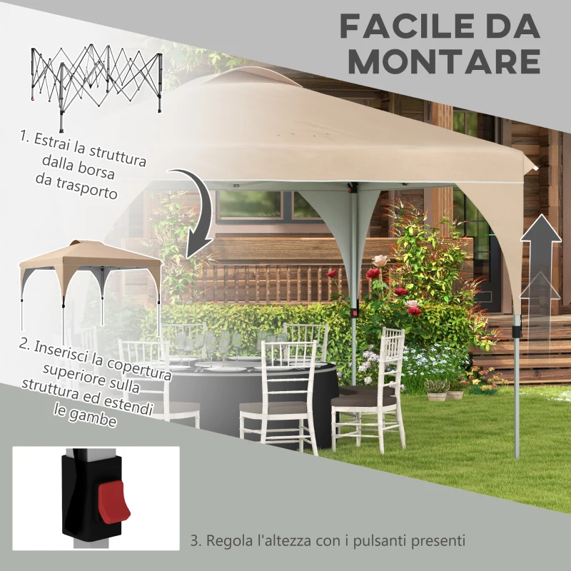 Outsunny Gazebo da Giardino 3x3 m Pieghevole con Altezza Regolabile e Borsa di Trasporto con Ruote, Beige