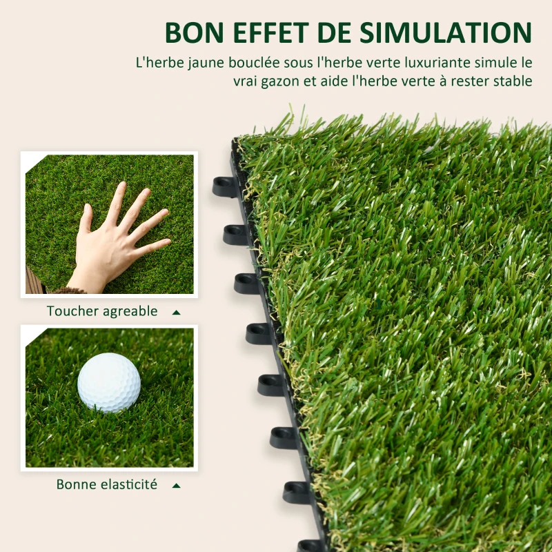 Outsunny Gazon synthétique Artificiel Set de 10 Dalles Carreaux 30 x 30 cm épaisseur Confort 3 cm à emboîter Vert