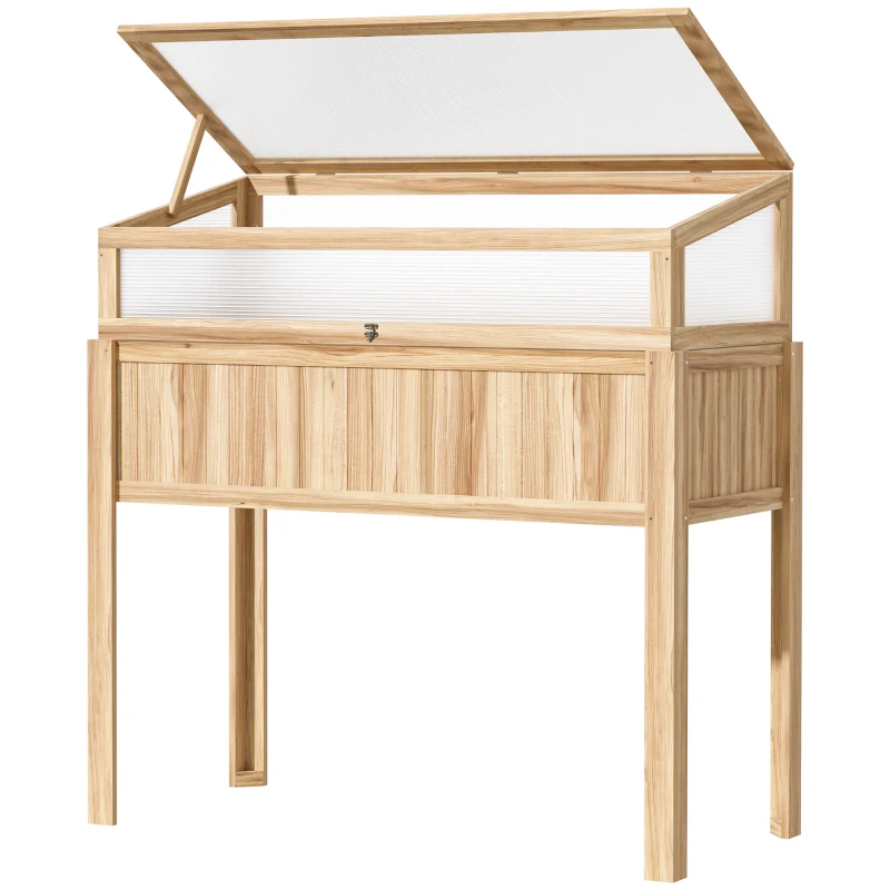 Outsunny Raised Garden Bed 2-IN-1 Wood Cold Frame Greenhouse with Elevated Garden Box, Openable Top for Flowers, Vegetables, Plants, Natural