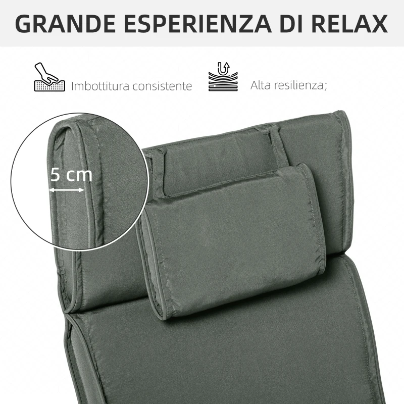 Outsunny Cuscino per Sdraio Lettino Prendisole da Giardino Grigio 198x53x5cm