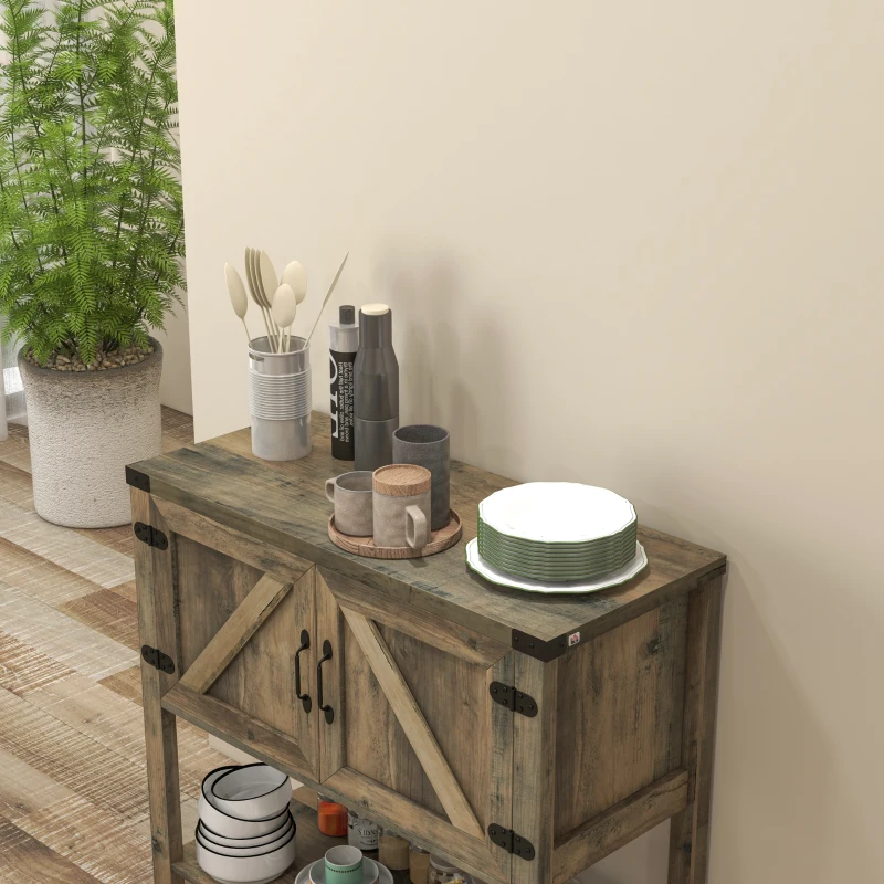 HOMCOM Mesa Consola para Recibidor Multifuncional Diseño Colonial Vintage con 2 Puertas Estante Inferior Base Elevada Estable 90x39x80,5 cm Gris