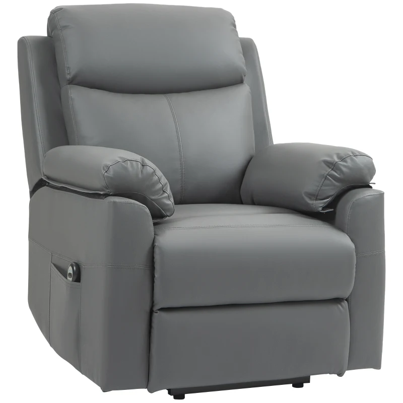 HOMCOM Faux Leather 70° Electric Riser Recliner Chair, Charcoal Grey