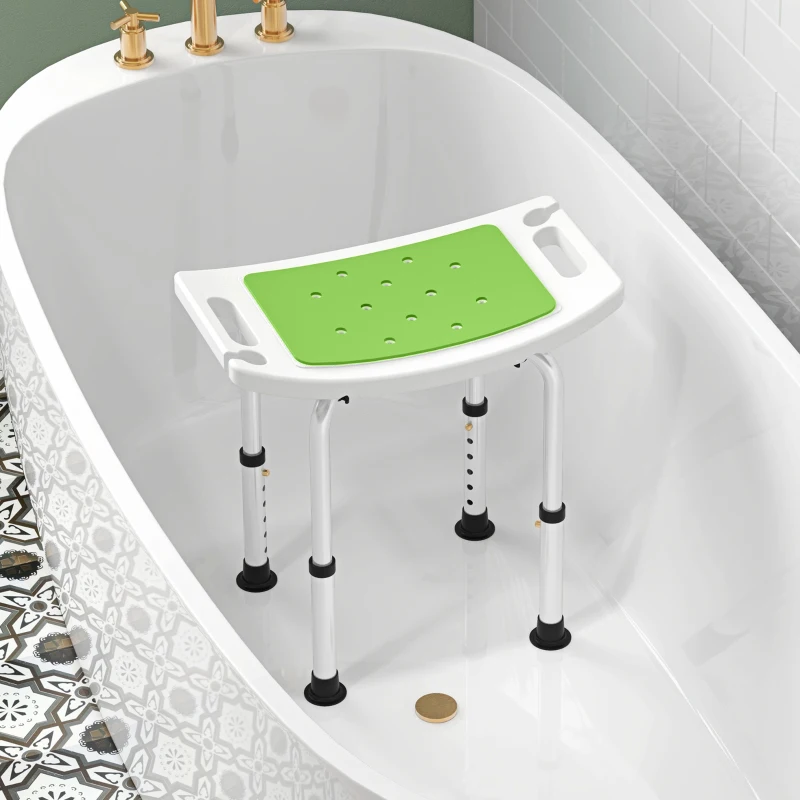 HOMCOM Shower Chair, Adjustable Height Shower Stool with Aluminium Frame and Non-Slip Feet, Bathtub Stool Seat for Elderly Disabled Handicap, Green