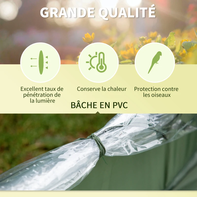 Outsunny Serre de jardin pop-up, serre de balcon, bâche renforcée PVC, châssis en acier, 4 portes zippées enroulables, sac de transport inclus, pour légumes plantes fleurs, 245x120x120cm, vert