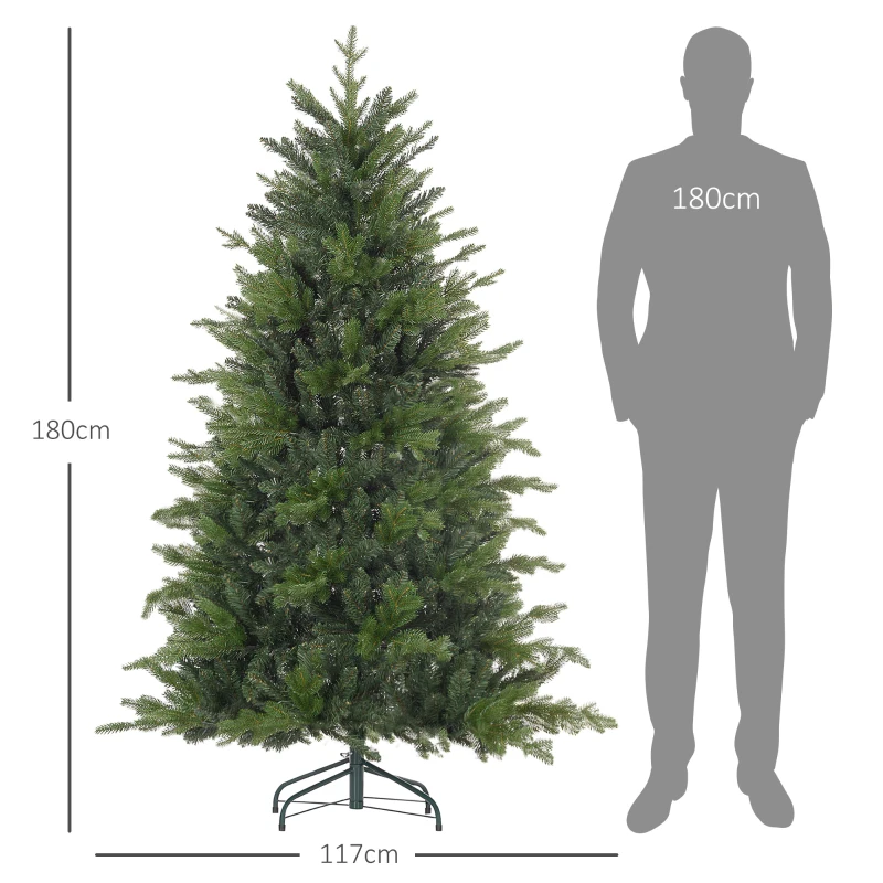 HOMCOM Albero di Natale Artificiale da 180 cm con 1821 Rami e Base in Metallo, Verde